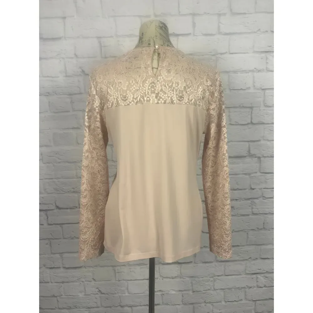 Calvin Klein Lace Sleeve Light Pink Blouse Women Size Medium - Picture 4 of 7